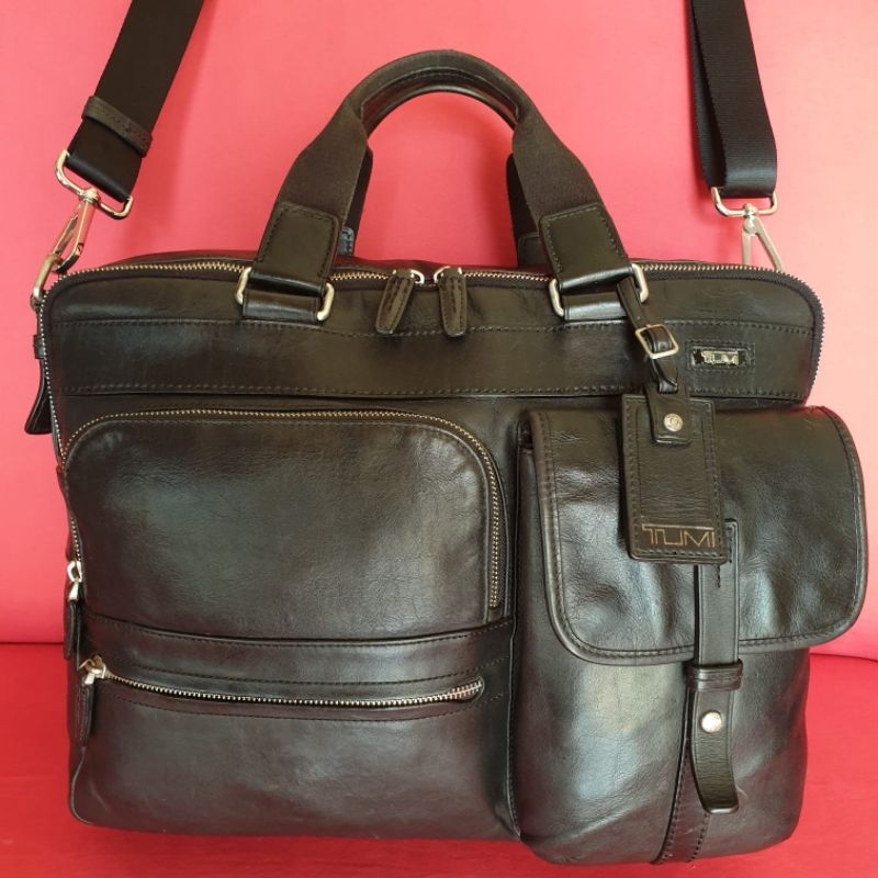 Tas Tumi Tas Kantor Travel Bag Hitam Kulit Asli Ada Tali Panjang