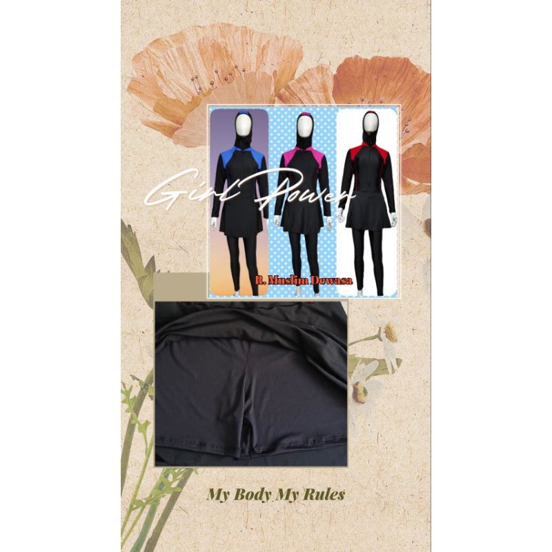 Baju renang muslim dewasa satu set hijab atasan bawahan renang muslim wanita muslimah