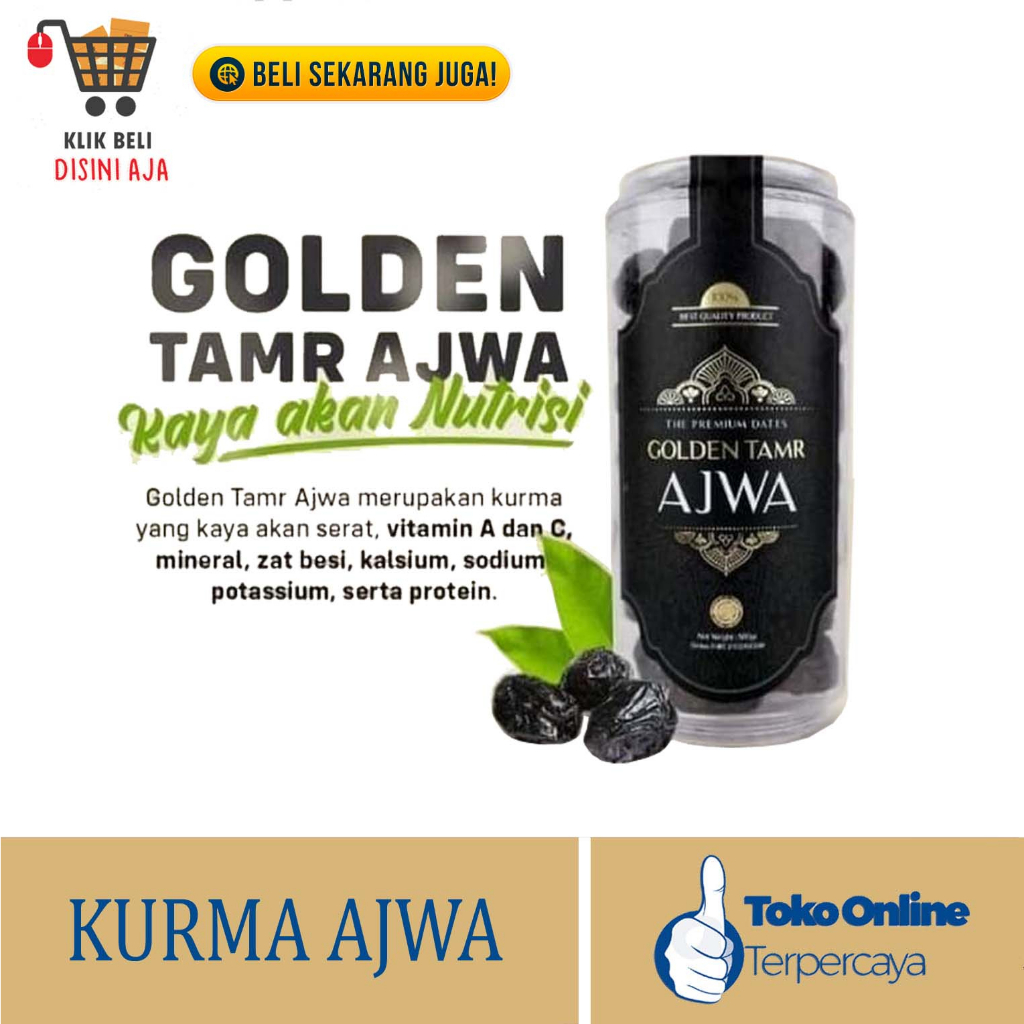 

Kurma Ajwa isi 500gr Golden Tamr, lembut, kering, enak, kurma nabi