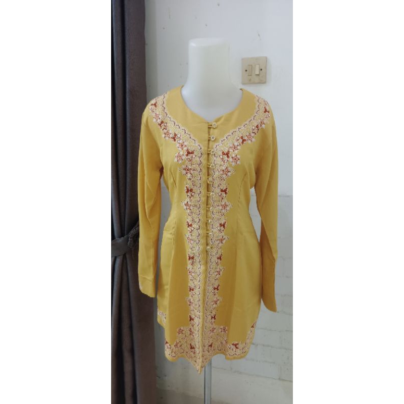 pl Long Kebaya jadul kuning motif Bunga Cantik Nominus