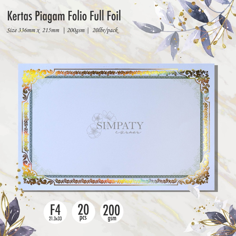 

Blanko sertifikat F4 / kertas piagam sertifikat folio simpaty full foil emas mewah
