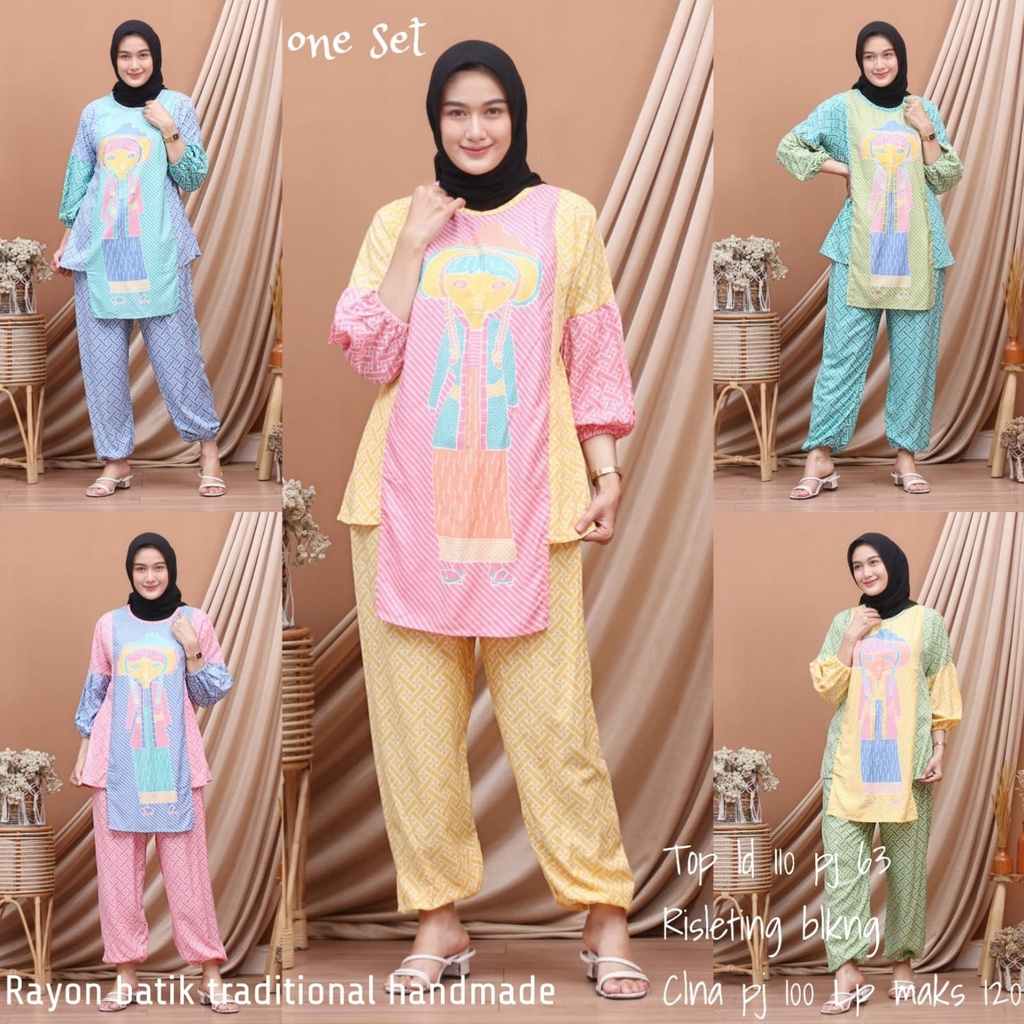 One Set Setelan Tejo Seling Salur Caping Sof Rayon Premium Oneset