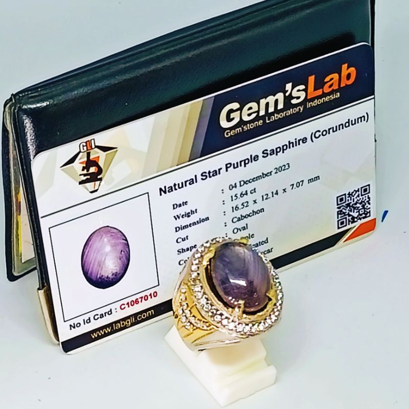 Cincin Batu Natural Star Purple Safir (Corundum)   + Memo