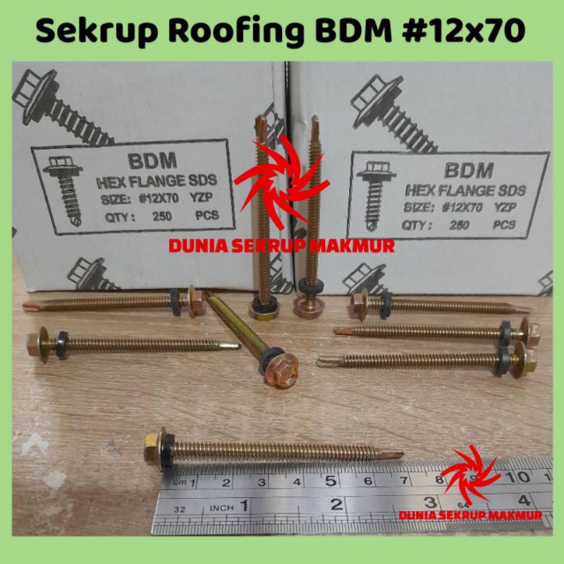 (50 pcs) Sekrup Roofing Kuning #12x70 / Baut Baja Ringan 7CM
