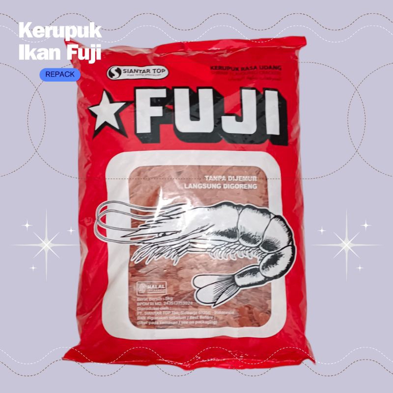 

Repack 1KG Krupuk rasa udang bentuk Ikan Fuji Kerupuk Mentah