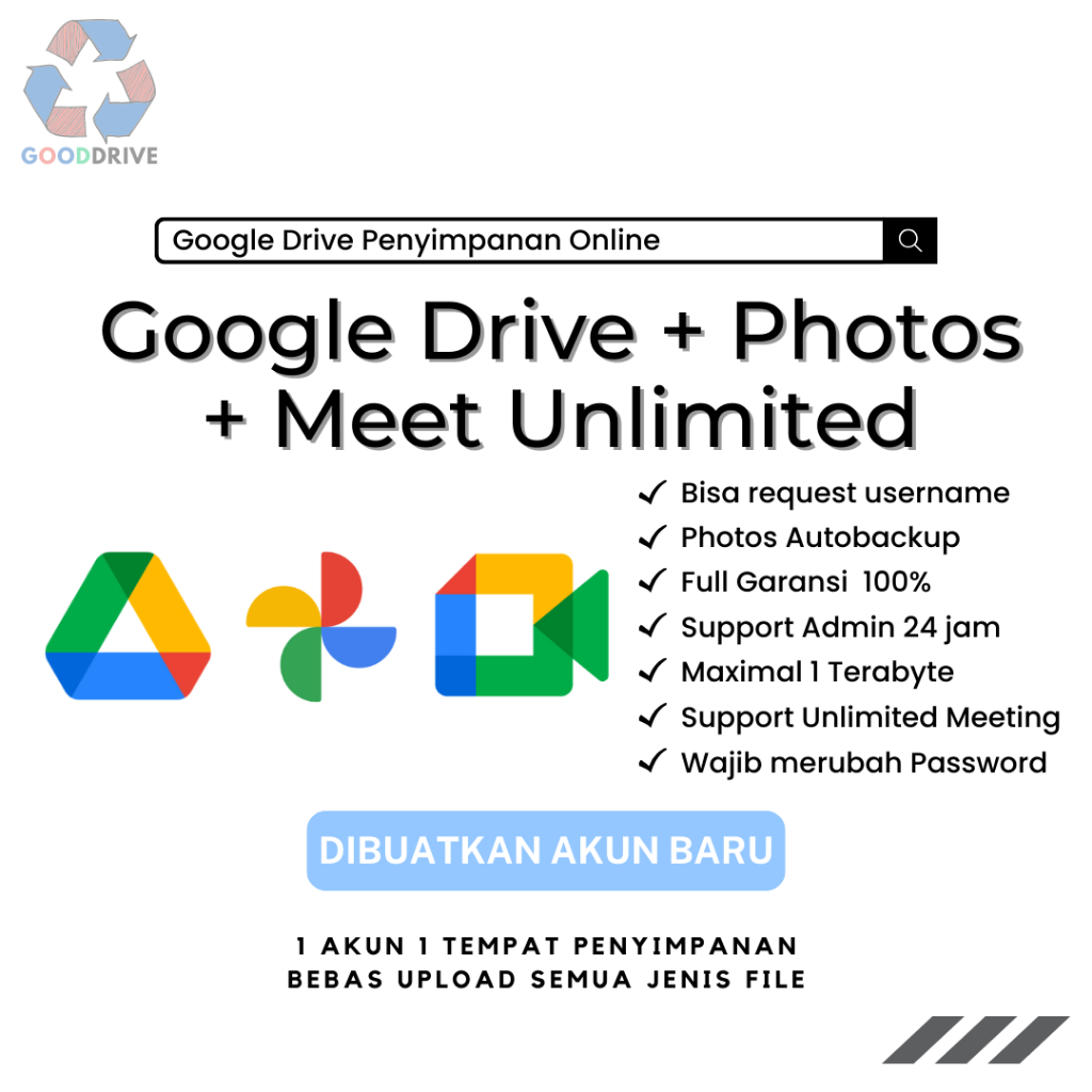 [BUNDLING] Google Drive Bonus Google Photos + Google Meet unlimited Lifetime Bergaransi