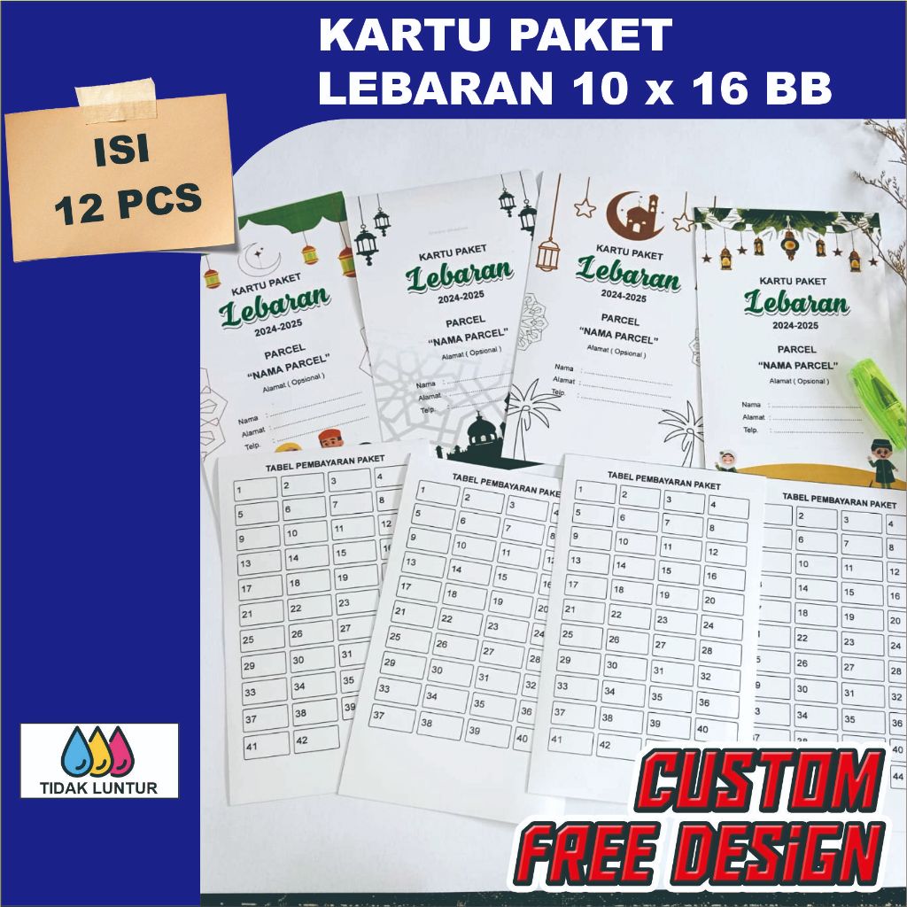 

Kartu Paket Lebaran Mingguan isi 12 Pcs warna Ukuran A6 Bolak Balik Custom Parcel