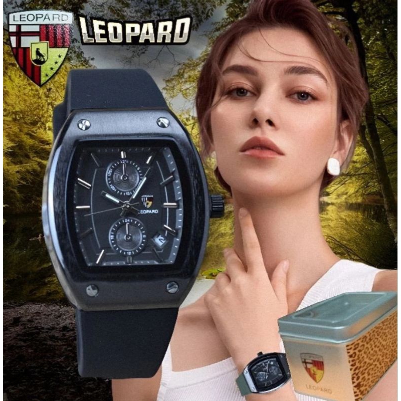 jam tangan wanita leopard tali rubber tanggal aktif