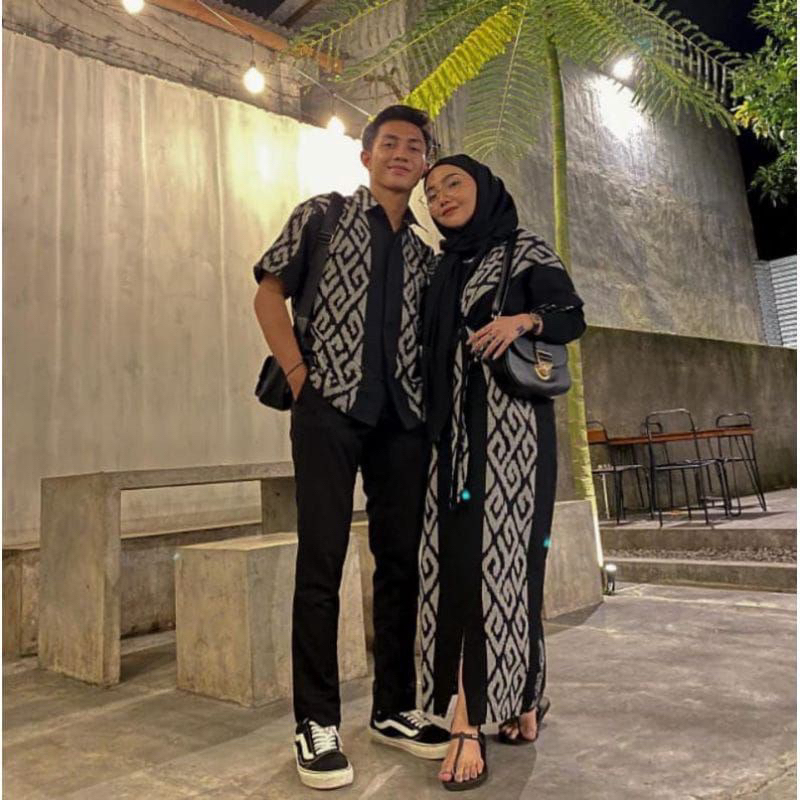 Clara Dress Tenun Hitam - Set Couple Tenun - Dress Tenun - couple tenun - baju kondangan - tenun etn