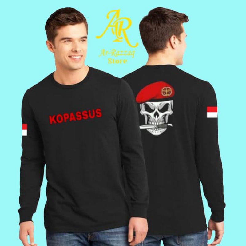KAOS TANGAN PANJANG KOPASSUS TENGKORAK BARET HITAM GIGIT BELATI