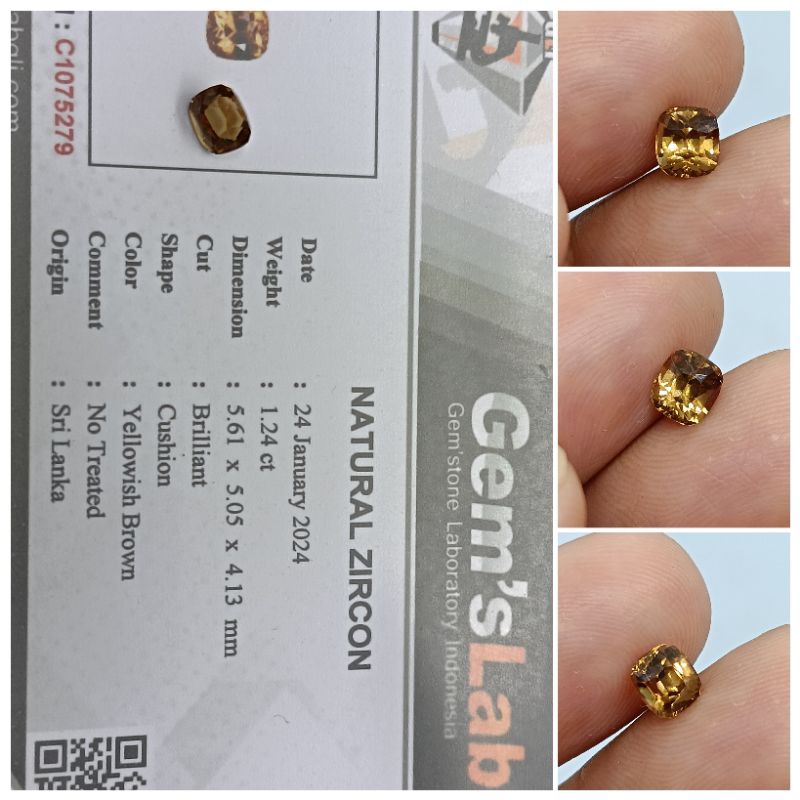 Natural Brown Zircon Cambodia 1 ct Luster istimewa memo GLI