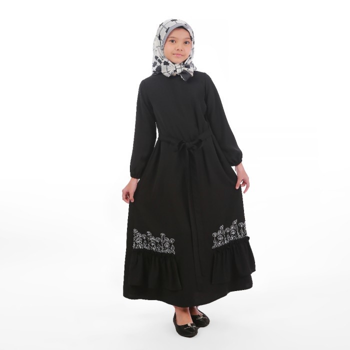 Terbaru Zoya  Baju Gamis Anak Muslim Wanita Polos Kombinasi Belfia Dress Black