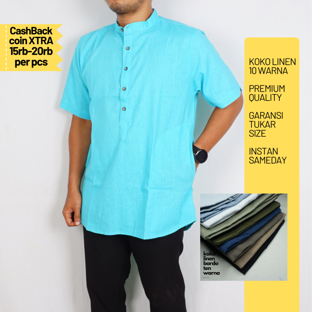 BAJU KOKO PENDEK LINEN SIMPLE CASUAL MODERN BERKUALITAS