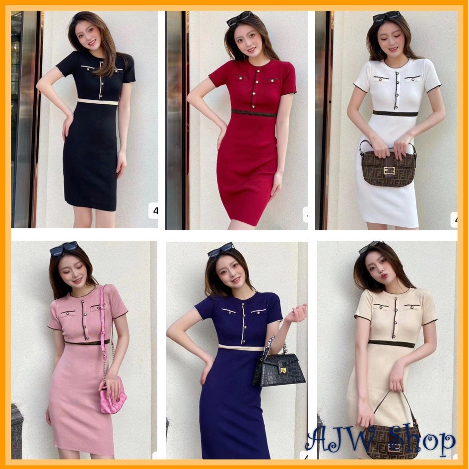 AJW Dress Wanita Casual Rajut Lengan Pendek SBG | Mini Dress Korean Style Elegan Lengan Pendek | Dre