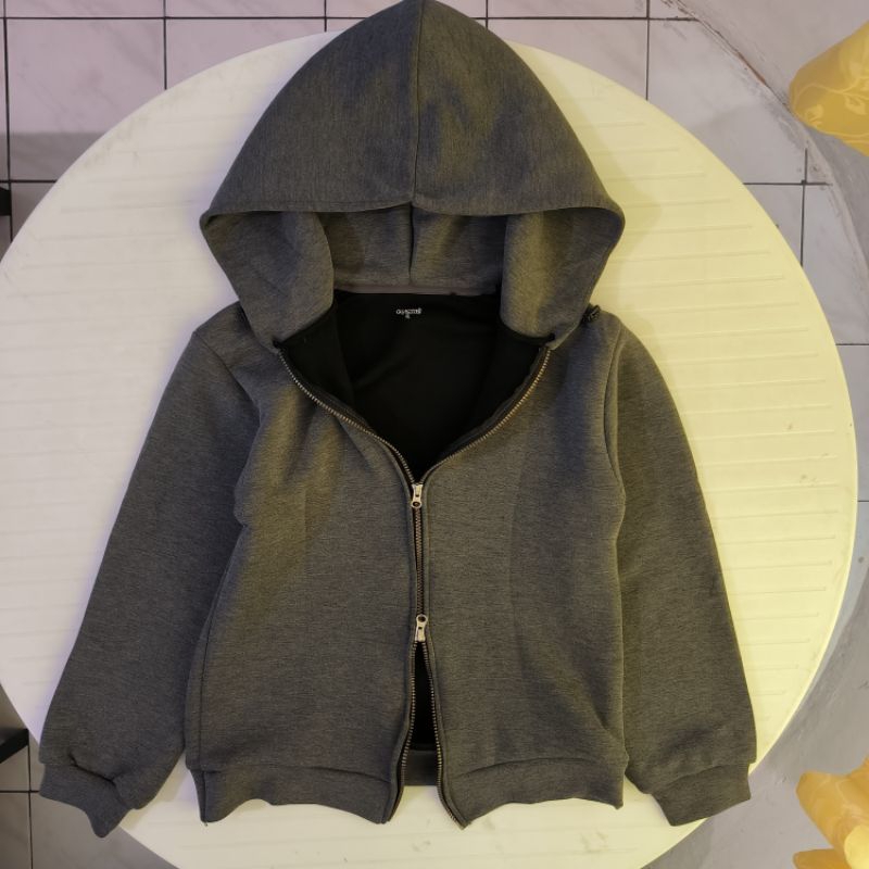 Uniqlo Sweat AIR DRY CROP HOODIE Dry Zipper Scuba Coksu Grey Abu Hoodie dry fit Oversized Boxy