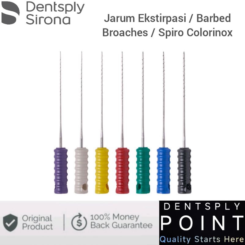 ORIGINAL Dentsply Spiro Colorinox Barbed Nervbroach Barb Broach File Ekstirpasi Pulpa Endodontik K F