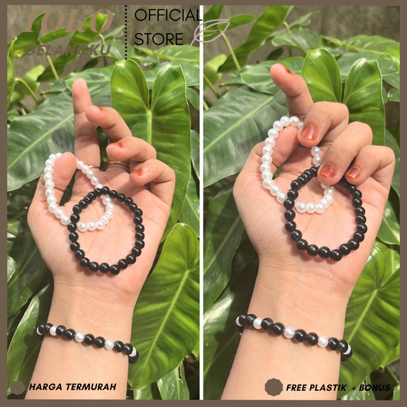 (New) Gelang manik manik premium hitam putih / Gelang couple motif hits kekinian