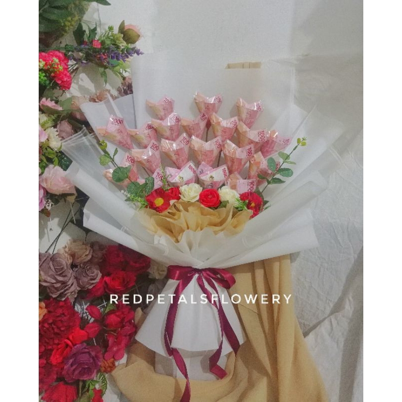 Buket Uang Pecahan 100k Bentuk Tulip 20 Lembar