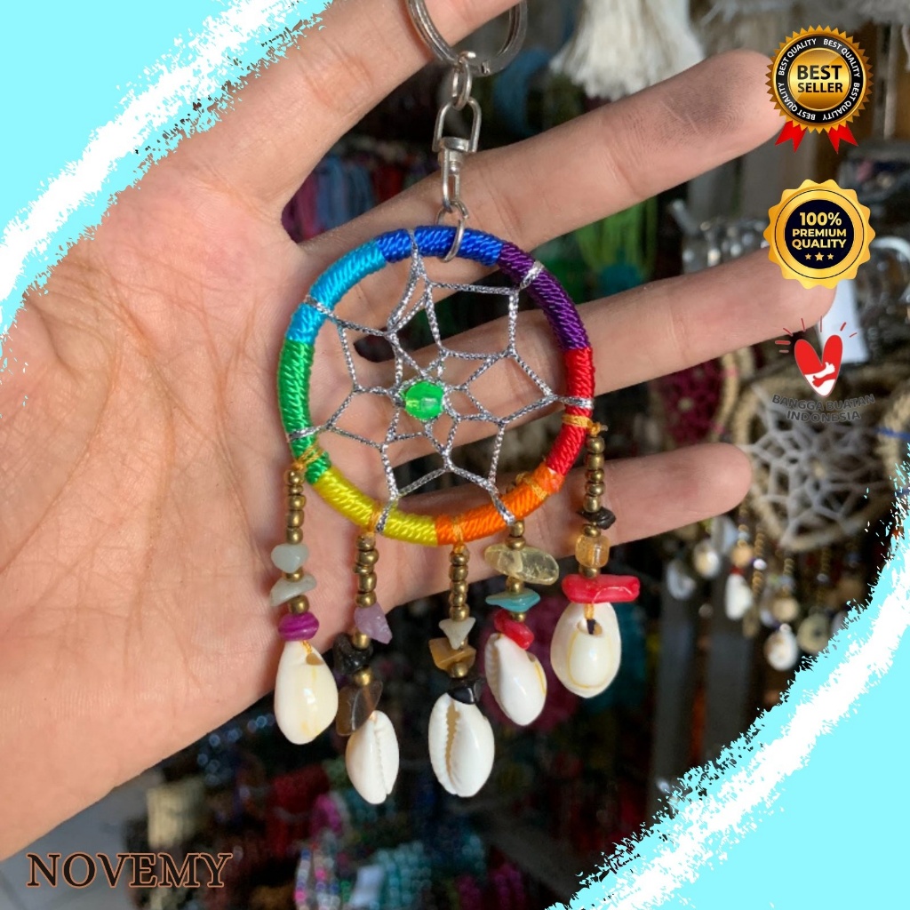 Dream Catcher Pelangi Rainbow Rajut Manik Kerang Shell Gantungan Kunci Hiasan Dinding Aksesoris Souv