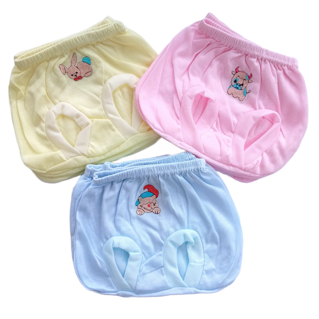 12 Pcs 6 Pcs Celana Pop Kodok Bayi 0-6 Bulan Newborn Lusinan Motif Bordir