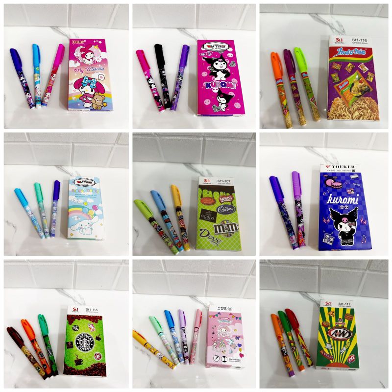 

pulpen gel/pulpen lucu/pulpen kekinian/pulpen motif makanan/minuman/melody/cinnamoroll/kuromi/ perbox/per 6pcs