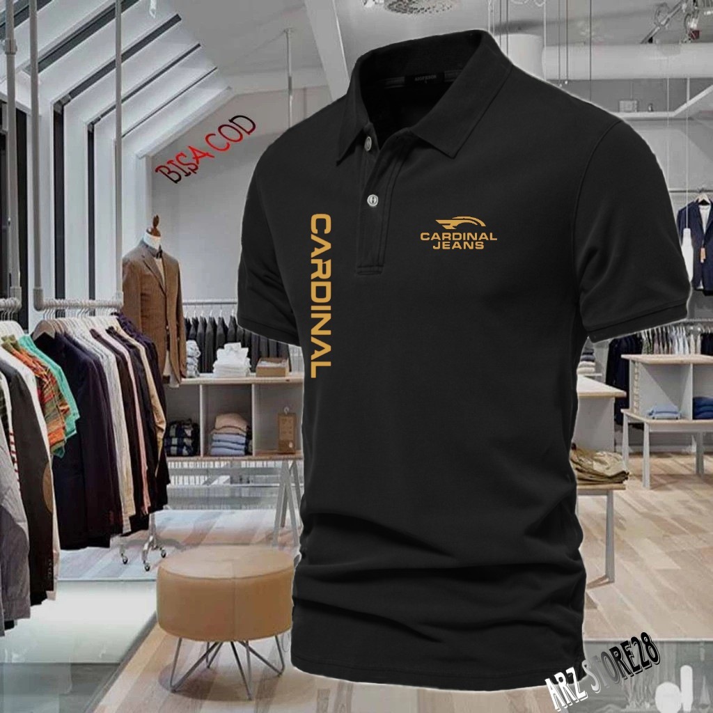 Terlaris   T-shrit POLO kerah Text Gold Cardinal  Jeans Kirka Kaos Kerah Dewasa Shirt / Kaos Distro 