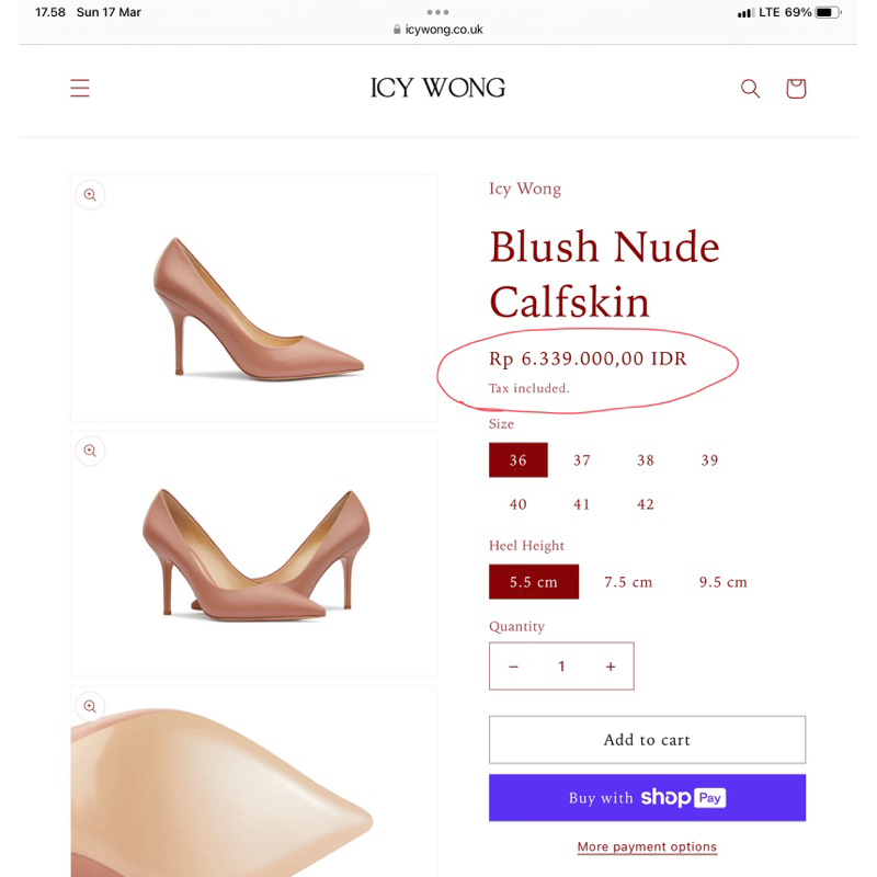 [READY STOCK] ICY WONG CALFSKIN HIGHEELS BLUSH NUDE 9 CM