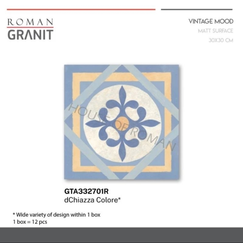 Roman Granit 30x30 dChiazza Colore (Vintage Mood) / Granit Lantai Motif Tegel Klasik / Lantai Motif 