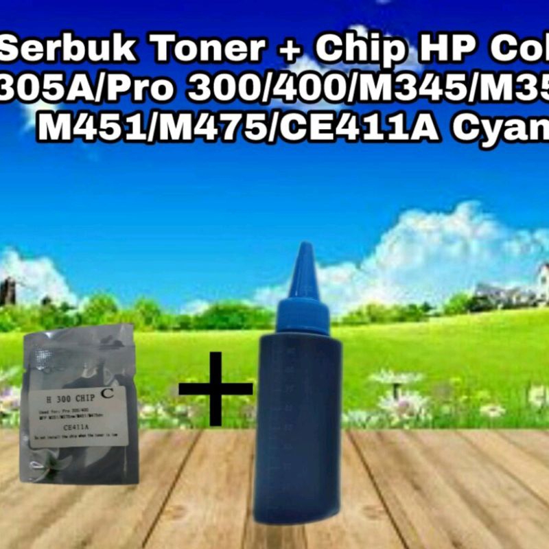 Serbuk Toner HP 305A 305 Pro300 Pro400 Pro 300 400 M351 M345 M451 M475 CE411A Cyan + chip