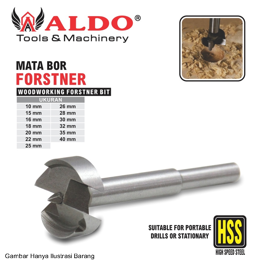 MATA BOR FORSTNER HSS / MATA BOR ENGSEL KAYU / PELUBANG KAYU / FORSTNER BIT MERK ALDO