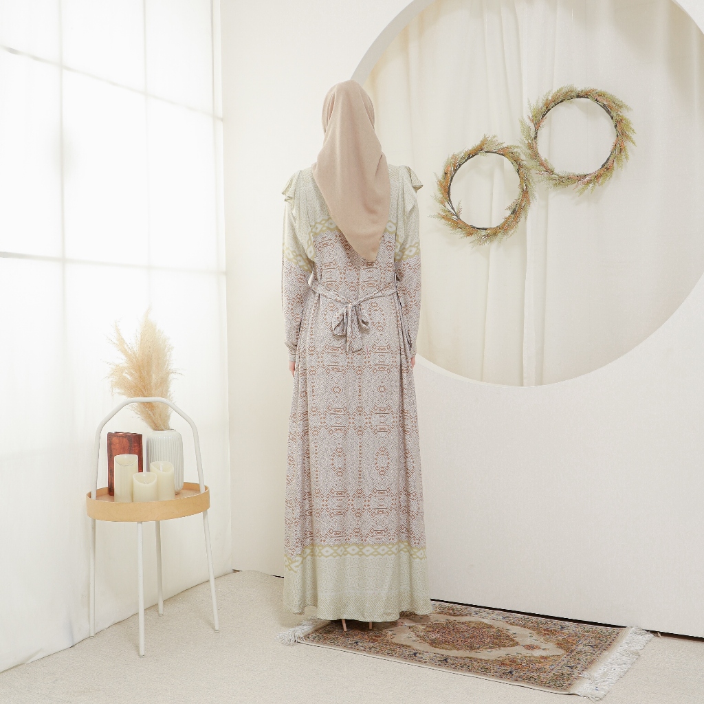 Lalucuku Collection Raya Dress  Gamis Aruna Wanita Motif Kekinian Busui Frendly Cotton Rayon Premium-8