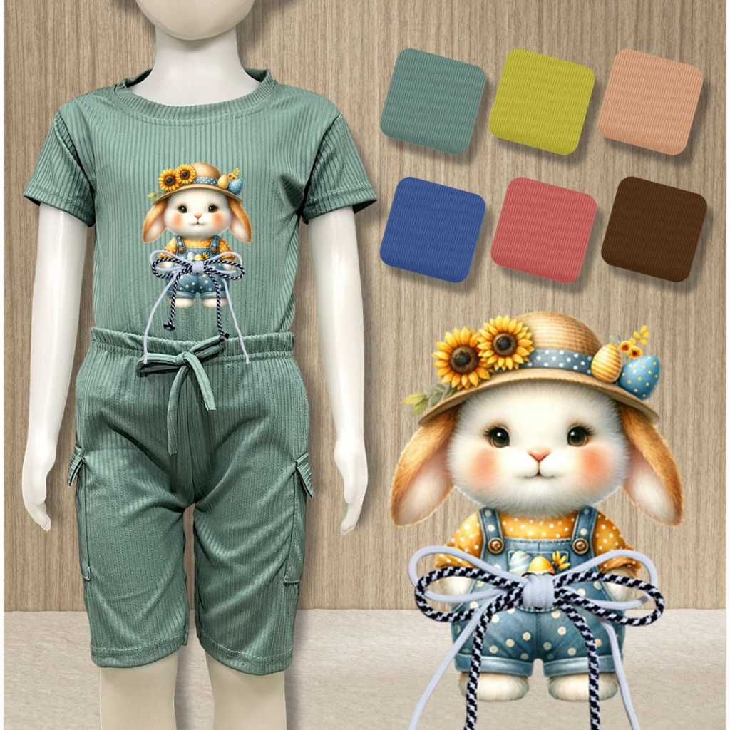 Setelan Baju Anak Cewek Pita Cargo Umur 2-13 Tahun