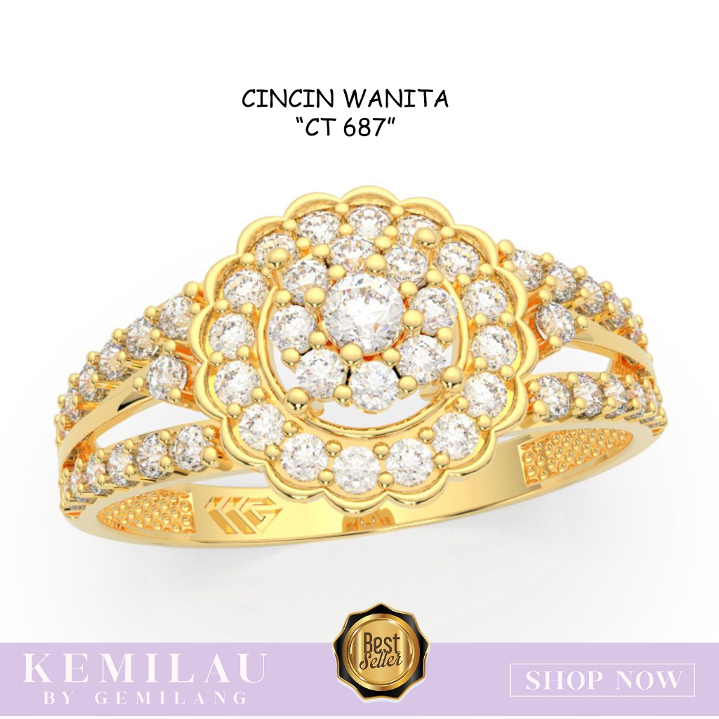 CINCIN WANITA EMAS ASLI KADAR 6K (300) CINCIN WANITA MEWAH MODEL PESTA | KEMILAU FASHION (CT 687)