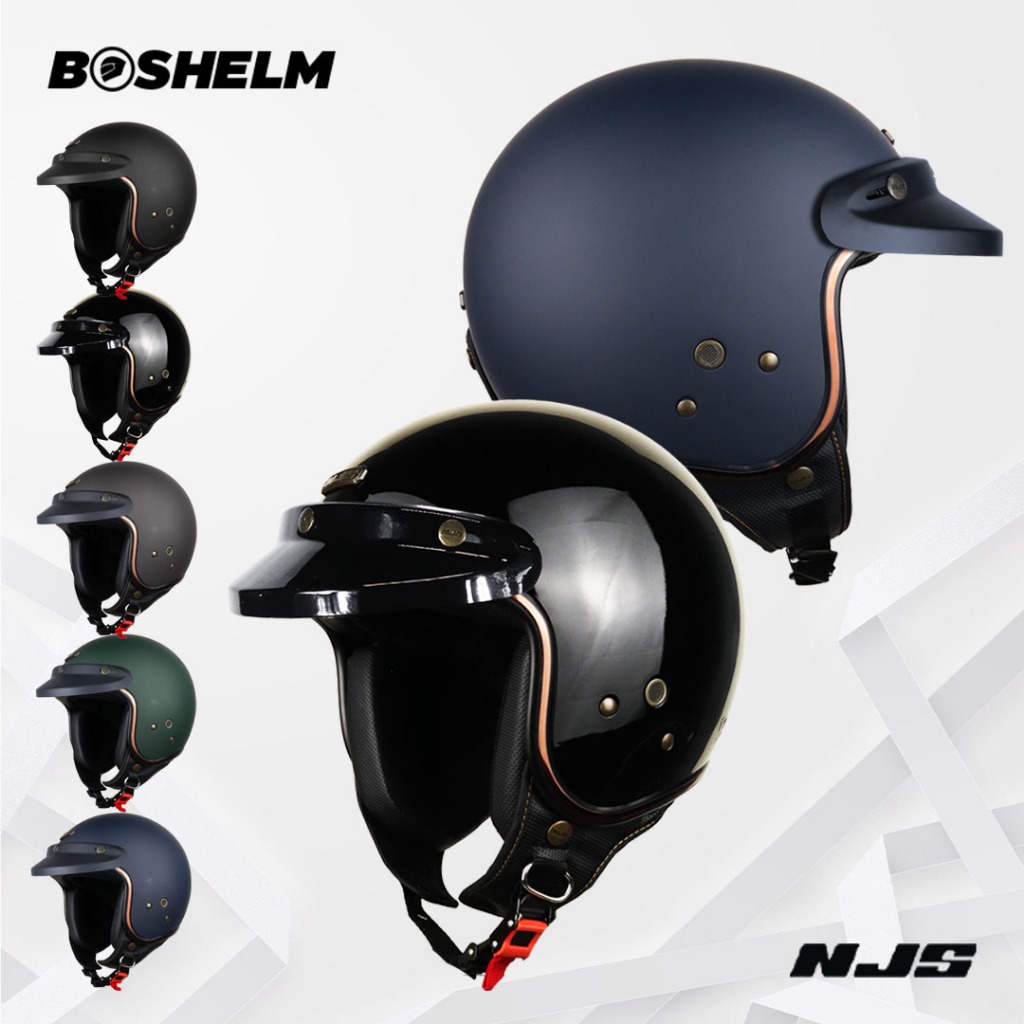 BOSHELM Helm NJS NR-80's SOLID List Gold Helm Retro Half Face SNI