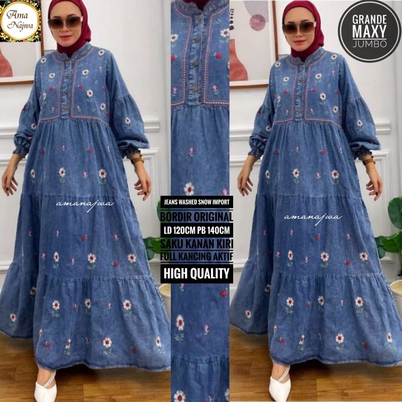 LD 120 Baju Gamis Jeans Snow Import GRANDE MAXY | FAHIRA JOLIE MAXY | VICTORIA MAXY | AZZURA MAXY