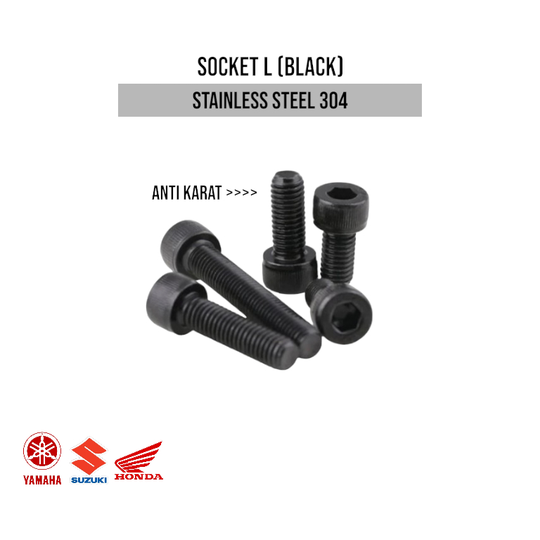 (1pcs) Baut socket M2 x 20 Hitam / baut soket M2 x 20 hitam / Baut Soket hitam 2mm x 20mm stainless 