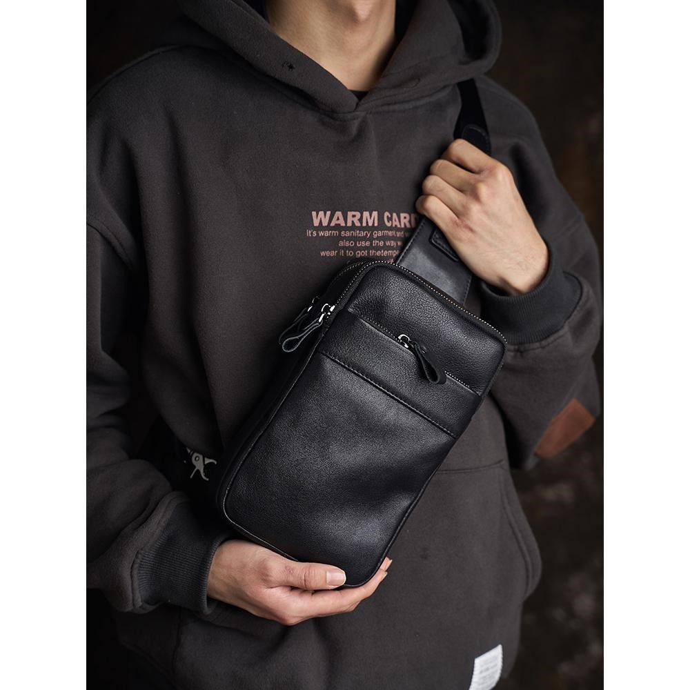 Tas selempang kulit sapi asli warna hitam elegan