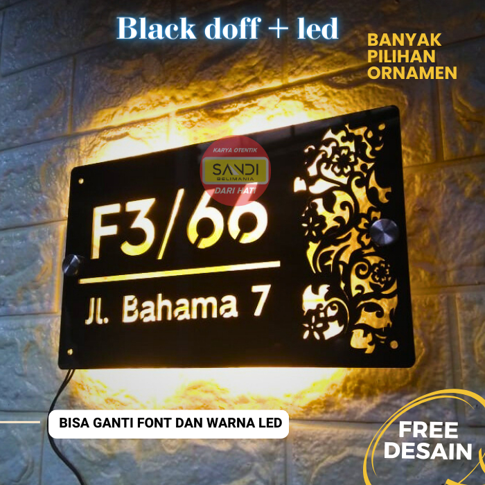 PAPAN NOMOR RUMAH LED ACRYLIC | NOMOR RUMAH | TIPE BUNGA
