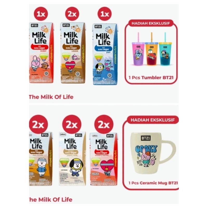 Mug Tumbler  Bag Tag BT21 Paket Susu Milk Life