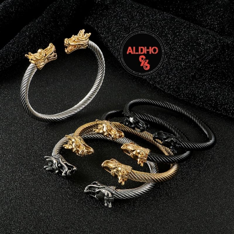 Gelang Tangan Pria Kepala Naga Titanium