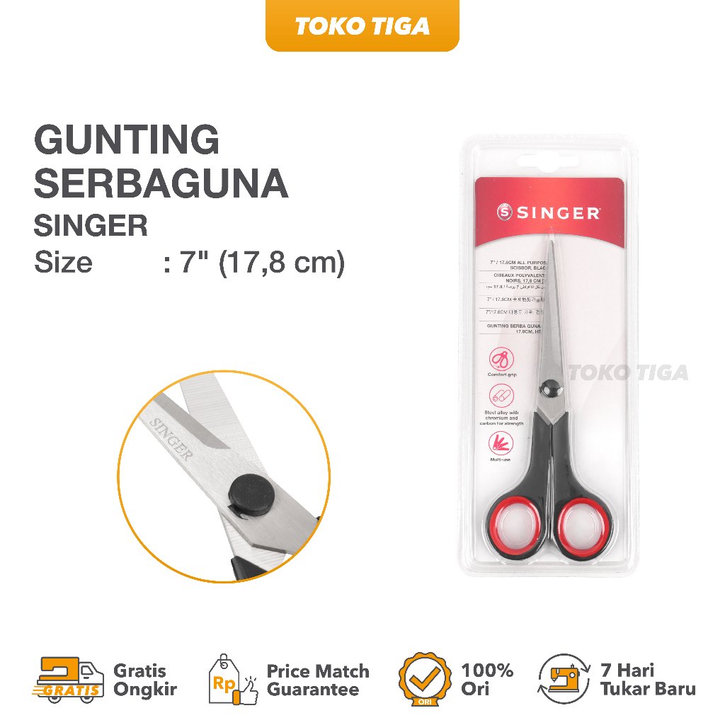 

Gunting Bahan Serbaguna SINGER 7" inch Baja Kromium / Tailor Scissors