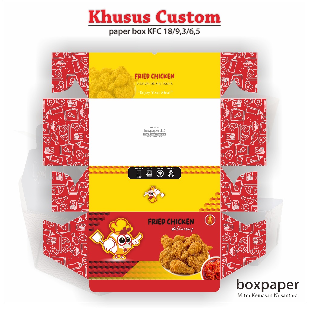 Paper Box KFC Chicken Kertas Kemasan Ayam Goreng Bakar Laminasi Eco ( KHUSUS CUSTOM 2.000 )