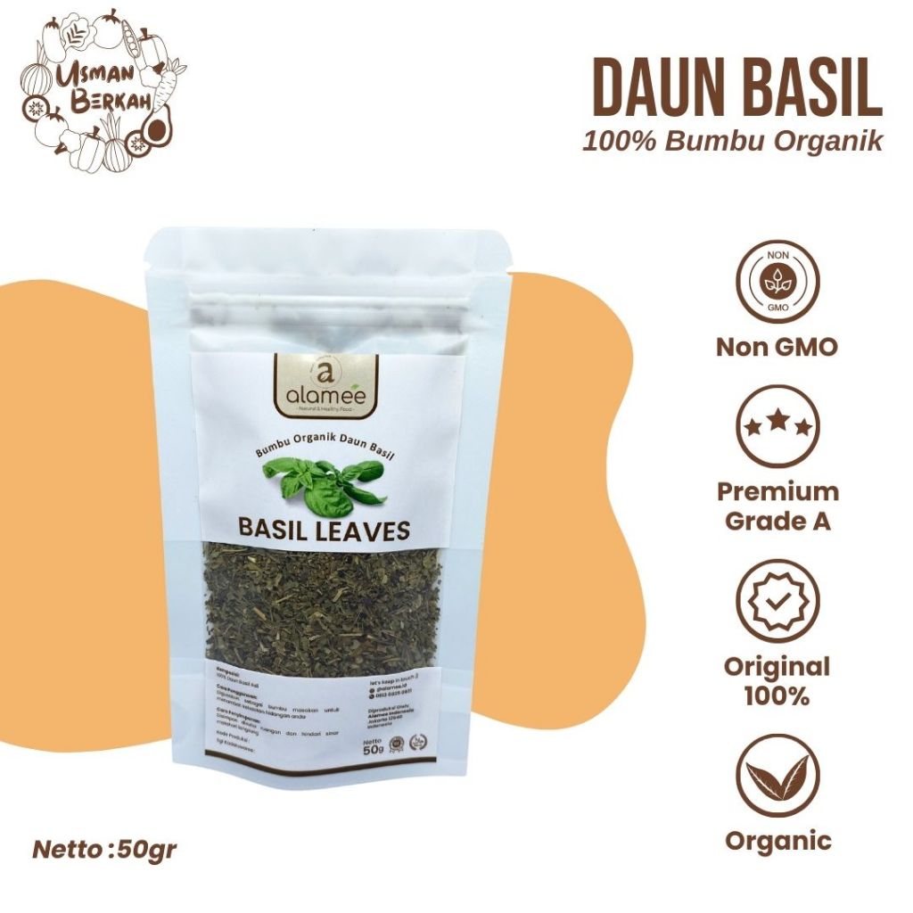 

Daun Basil Kering Dried Leaf Rempah Rimpang Murni Asli Tanpa Campuran Bumbu Organik USMAN BERKAH 50gr