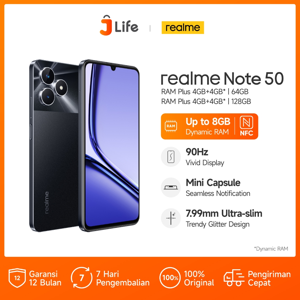 Jlife - realme Note 50 4GB+4GB*|64GB / 4GB+4GB*|128GB (90Hz Vivid Display | Mini Capsule | Ultra Slim Body | 13 MP AI Camera | 5000mAh Battery)-2