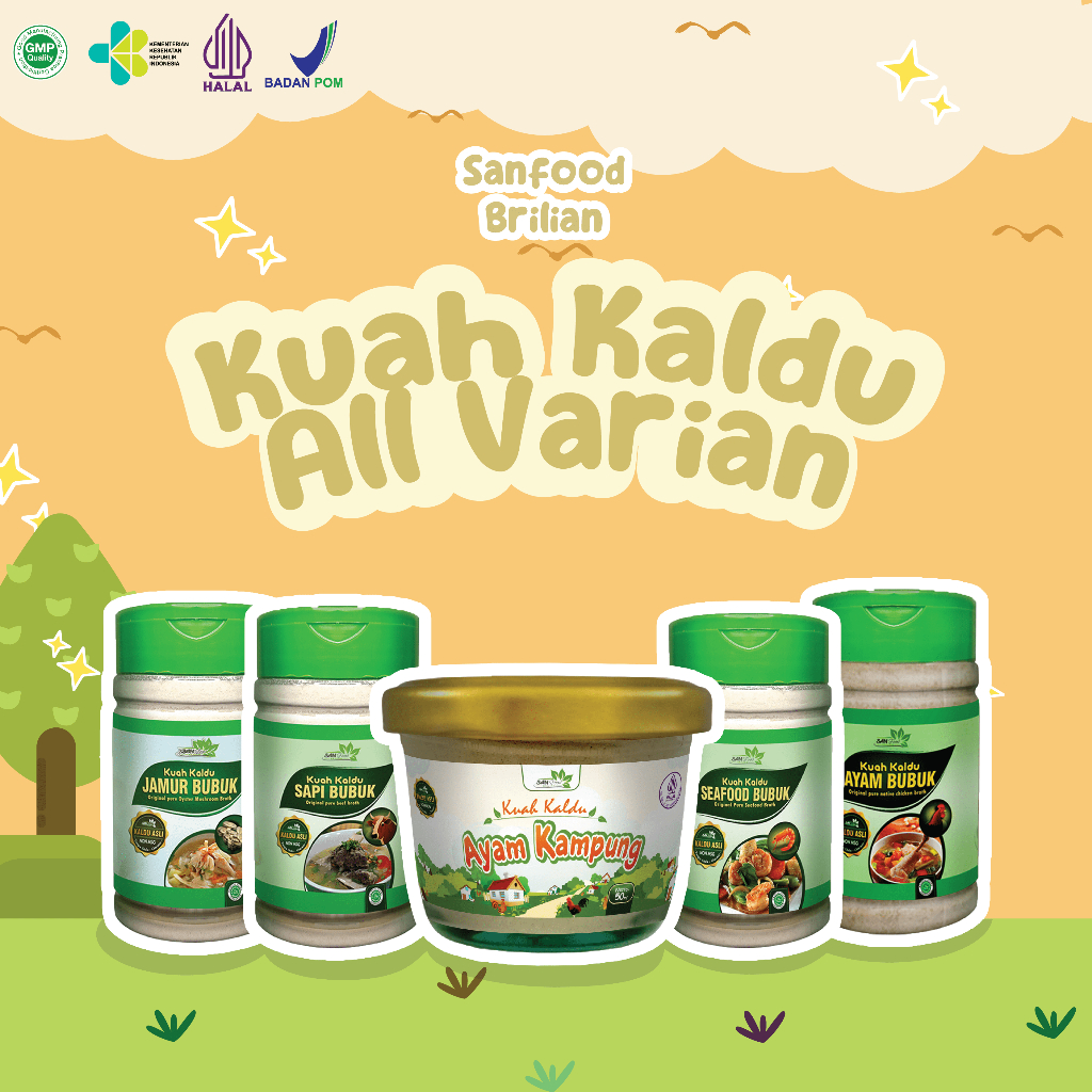 

SANFOOD BRILIAN Kaldu Non MSG Non Pengawet All Varian Penyedap Rasa Bumbu Seasoning non Gula Garam