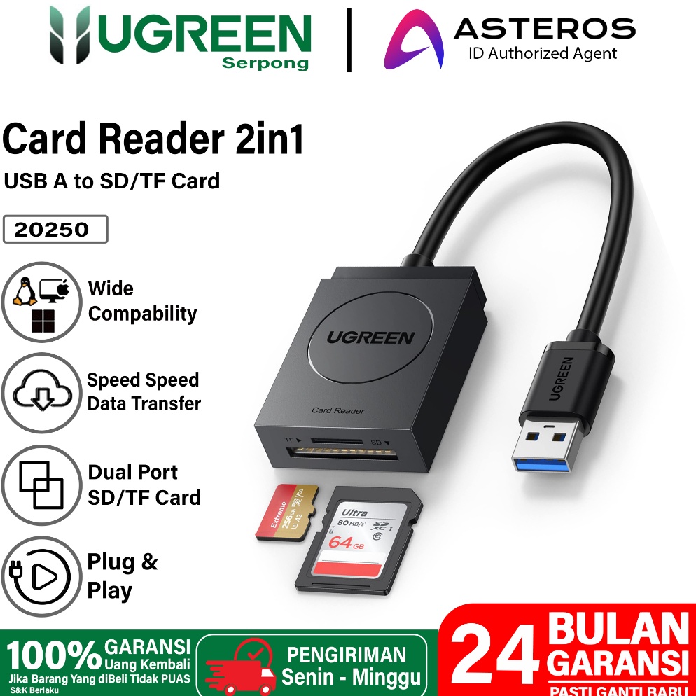 TERMURAH UGREEN Card Reader USB Type A 3 Dan Card Reader USB Type C