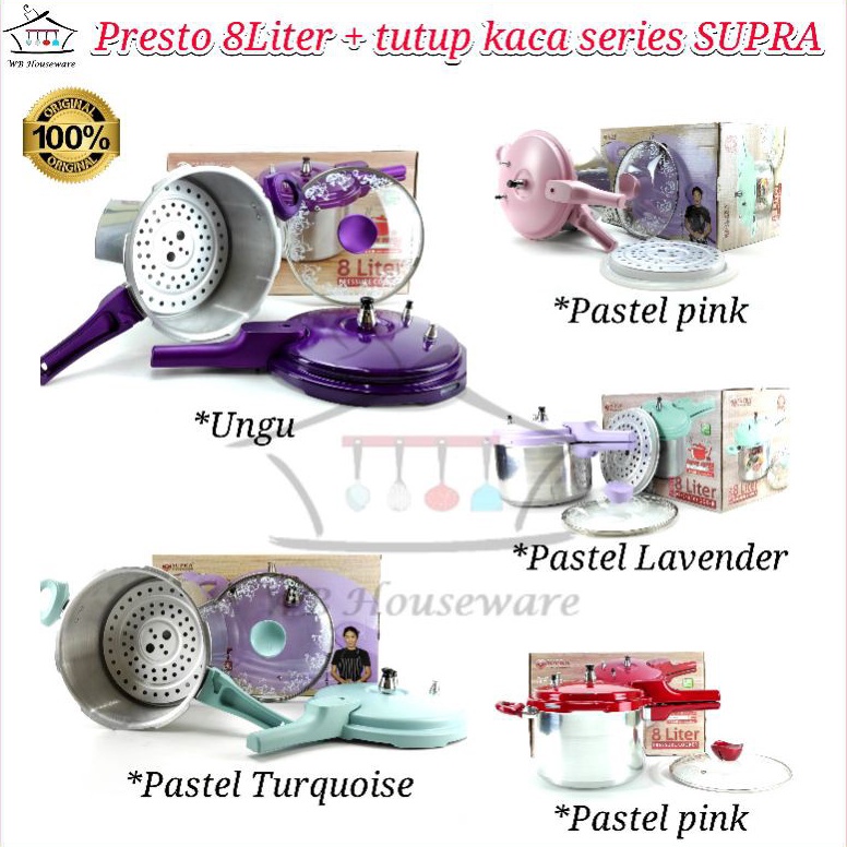 TERPERCAYA panci presto 8Liter SUPRA  tutup kaca  pressure cooker  pengukus  kukusan
