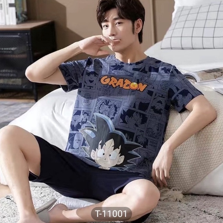 Tren Kekinian PIYAMA KAOS KATUN IMPORT PREMIUM BAJU TIDUR COWOK SET CELANA PENDEK PAJAMAS PRIA JUMBO