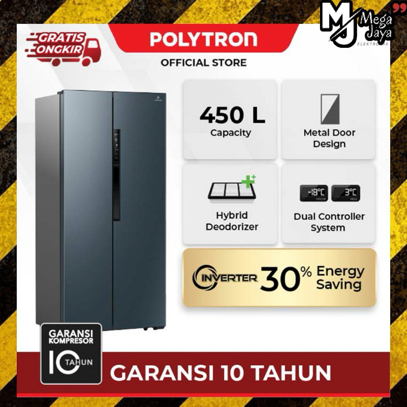 KULKAS SIDE BY SIDE POLYTRON PRS 460 KAPASITAS 460 L / GARANSI 10 TAHUN