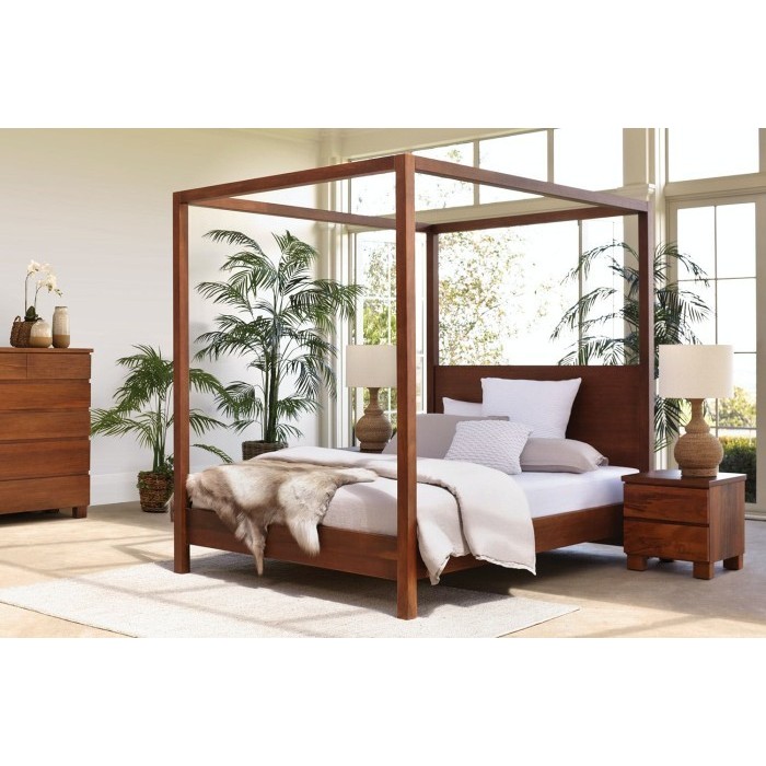 Set Tempat Tidur Kelambu Kayu Jati Minimalis - Dipan Kanopi UK 180